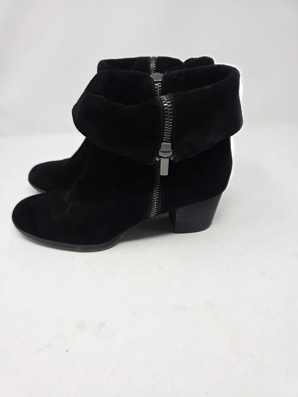 Adam Tucker by Me Too Black Suede Ankle Boots Women’s 7.5M Side Zip Foldover
